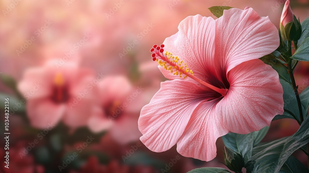 Beautiful Tropical Hibiscus Flower in Pink: Ideal for Spa and Relaxation Themes Beautiful Tropical Hibiscus Flower in Pink: Ideal for Spa and Relaxation Themes