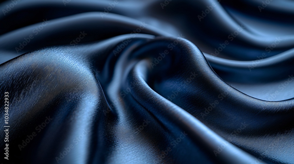 Fototapeta premium Luxurious deep navy satin fabric with elegant draping, perfect for Christmas and holiday-themed designs, including cards, banners, and elegant decor.