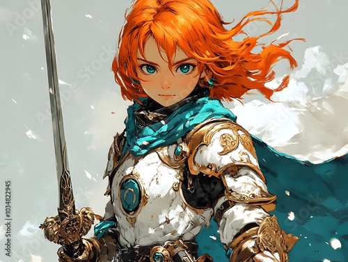 A Brave and Skilled Anime Warrior Wielding a Detailed Fantasy Sword in a Dynamic Pose