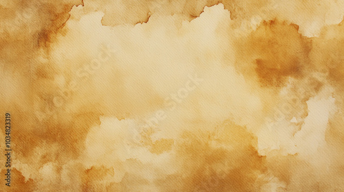 a close-up, top-down view of watercolor texture background: a single soft gold watercolor wash applied on flat textured paper