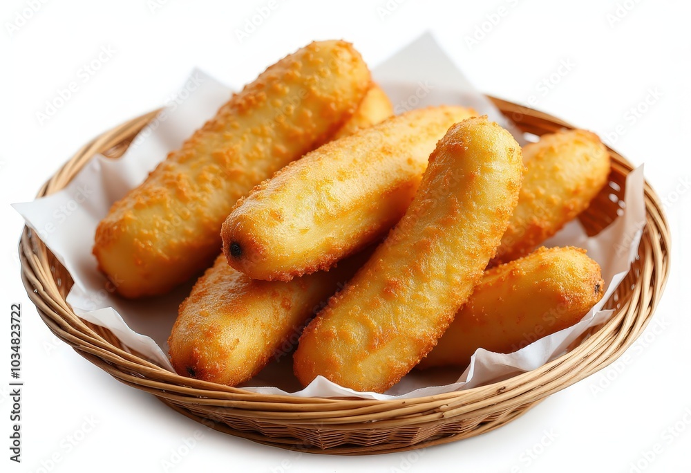 Fried Banana Bites in Basket .