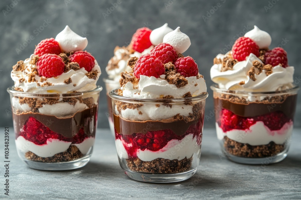 Raspberry Chocolate Dessert in Glass Jars Raspberry Chocolate Dessert in Glass Jars