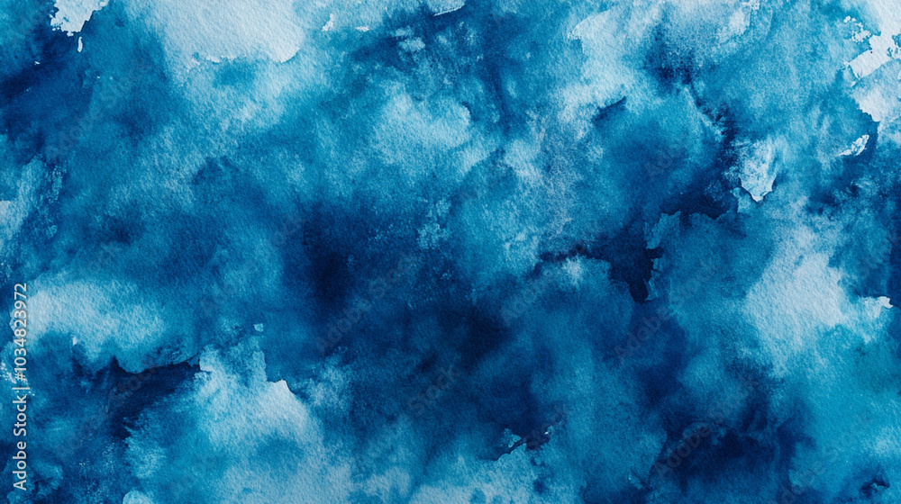 Obraz premium a close-up, top-down view of watercolor texture background: a single electric blue watercolor wash applied on flat textured paper