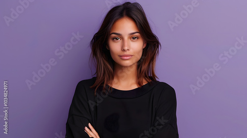 Young indian woman isolated on purple background who feels confident, crossing arms with determination