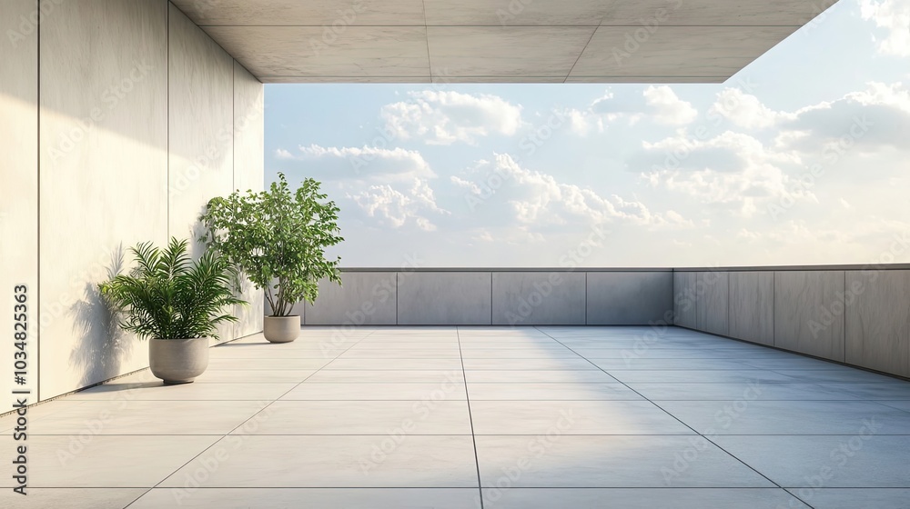 Minimalist Balcony with Plants and a View of the Sky Minimalist Balcony with Plants and a View of the Sky