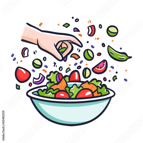 Tossing Salad Icon, Fresh Ingredients.