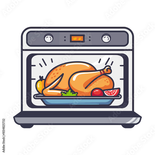Vector Icon of Oven-Roasted Chicken, Culinary Delight