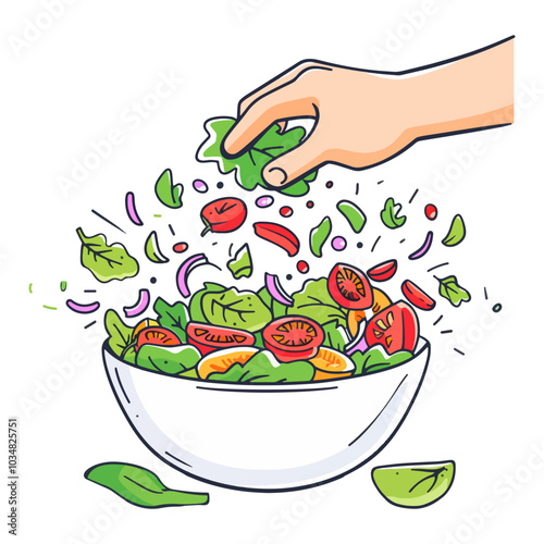 Vector Icon of Salad Tossing, Healthy Meal