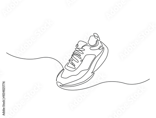 Continuous one line drawing of trendy sport shoe. Simple shoes, sneaker line art vector illustration. Editable vector.