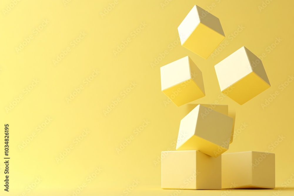 Abstract Geometric Shapes on Yellow Background - Minimalist 3D Rendering Abstract Geometric Shapes on Yellow Background - Minimalist 3D Rendering