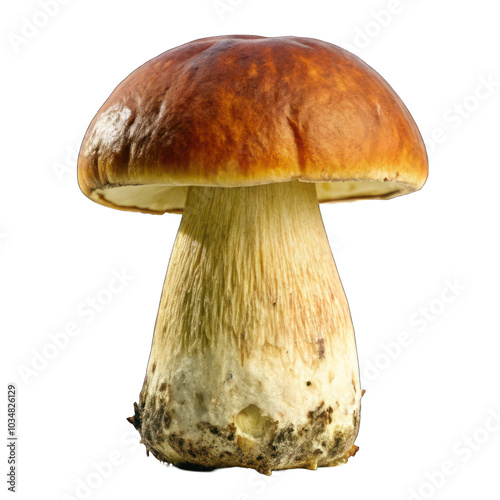 Mushroom with a brown cap isolated on transparent background