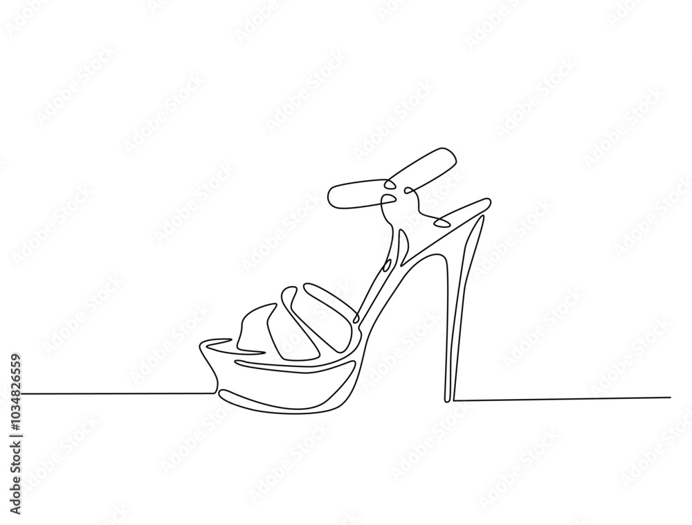 Continuous one line drawing of elegance high heel. lady shoes line art vector illustration. Editable vector. Continuous one line drawing of elegance high heel. lady shoes line art vector illustration. Editable vector.