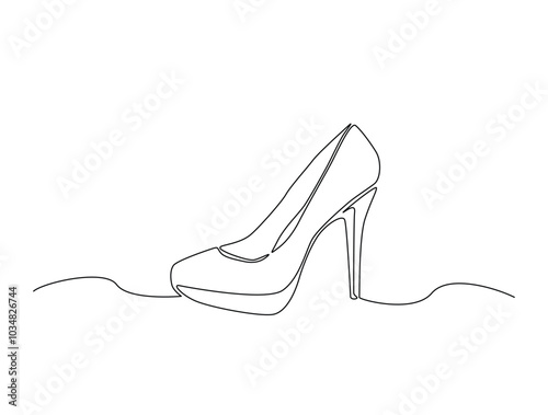 Continuous one line drawing of elegance high heel. lady shoes line art vector illustration. Editable vector.