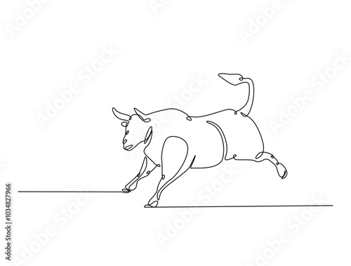 Continuous one line drawing of bull with white background. Buffalo single line art vector illustration. Editable vector.