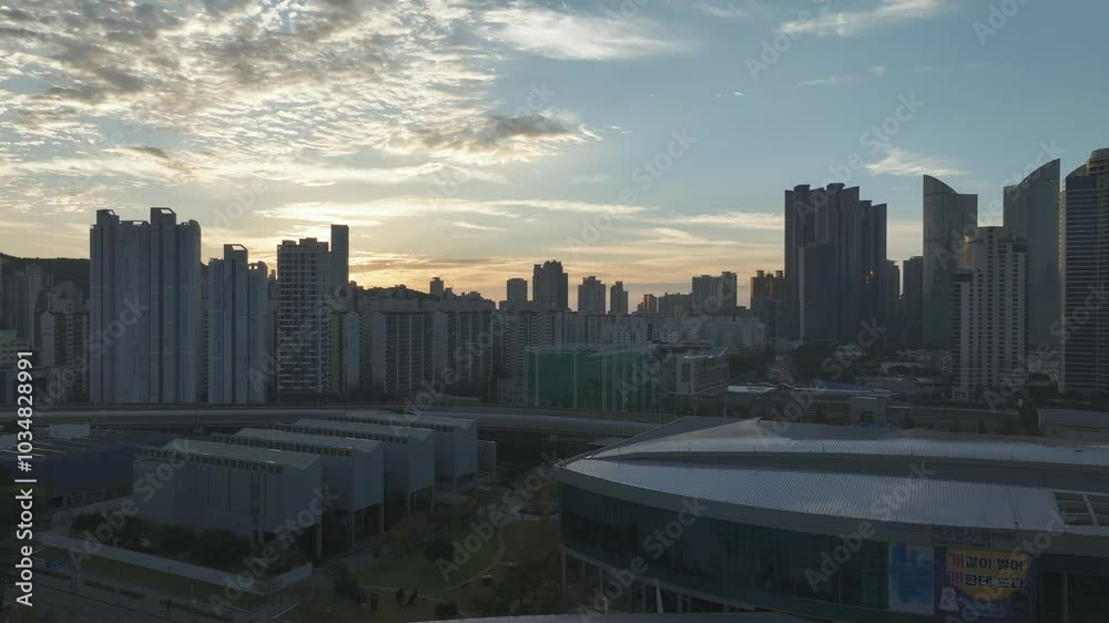 Drone View of Busan city in South Korea, Centum City, Summer, 60fps Drone View of Busan city in South Korea, Centum City, Summer, 60fps