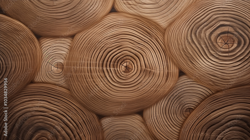 Fototapeta premium A textured backdrop showcases intricate circle patterns and rustic wood grain, providing a warm and natural aesthetic ideal for enhancing creative projects or ambient spaces