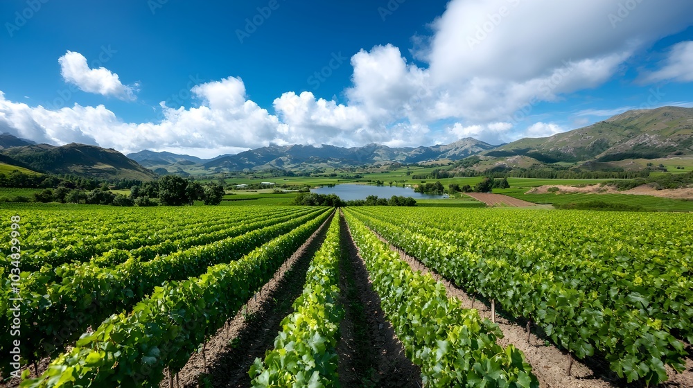 Aerial view of a sustainable organic farm with well irrigated crops growing in neat rows surrounded by a peaceful rural landscape of fields forests and hills Aerial view of a sustainable organic farm with well irrigated crops growing in neat rows surrounded by a peaceful rural landscape of fields forests and hills