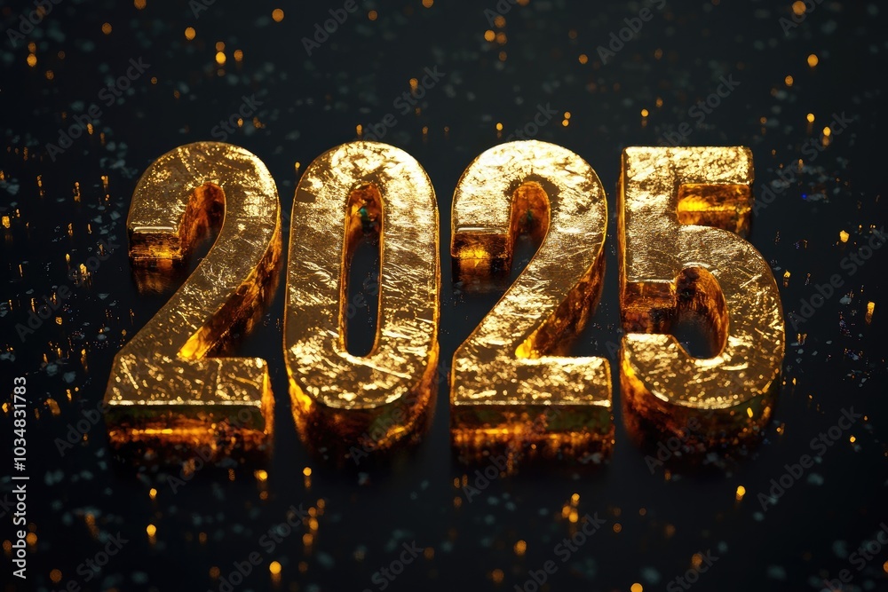 Golden 2025 Numerals with Glittering Background Golden 2025 Numerals with Glittering Background