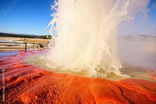 Geyser droplets Hot water droplets ejected from underground duri photo