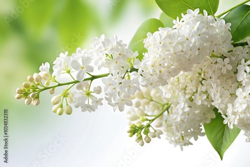 Minimalist white lilac flower branch isolated on white background