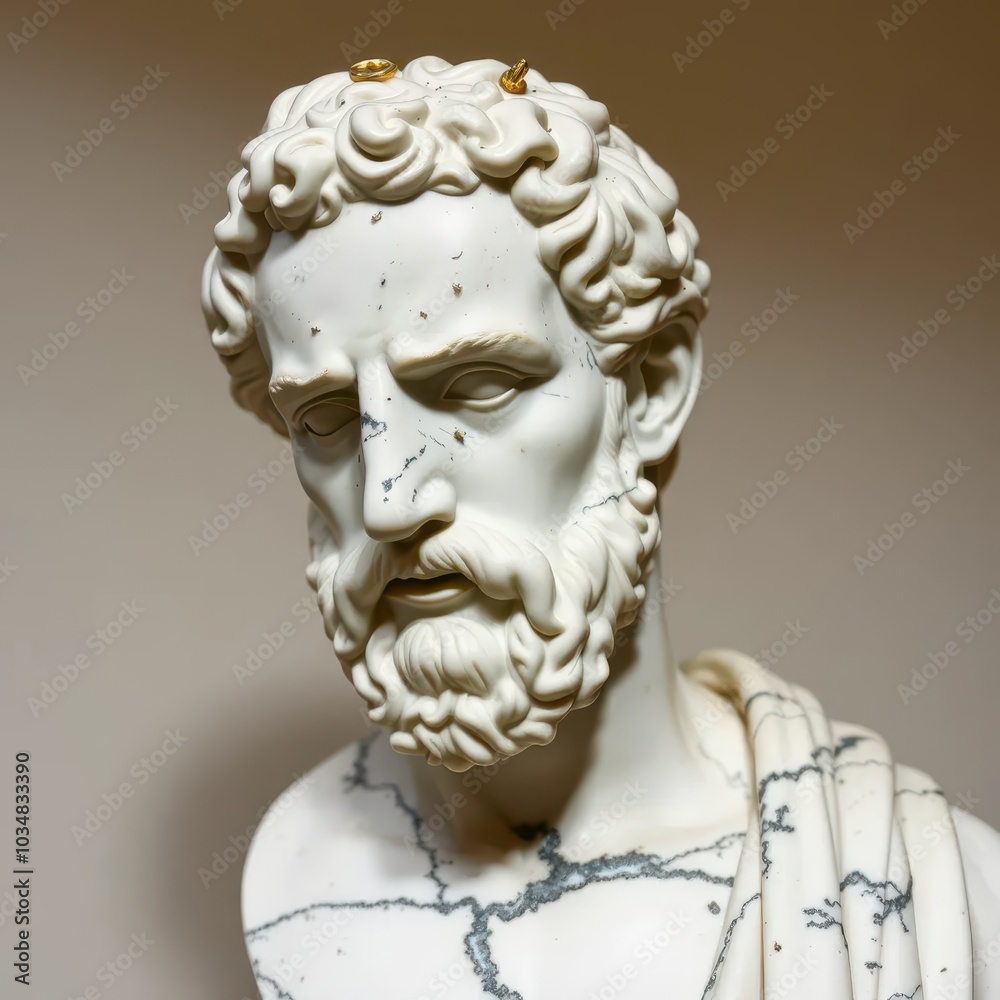 An old marble bust of an ancient philosopher An old marble bust of an ancient philosopher