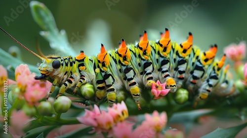 A caterpillar upon a flower very near photo