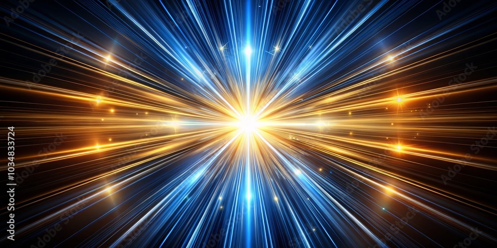 Obraz premium Abstract Golden and Blue Light Rays Radiating from Center, abstract , glowing light