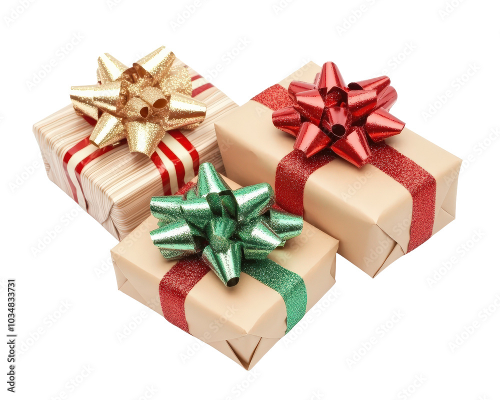 Three presents with bows on them