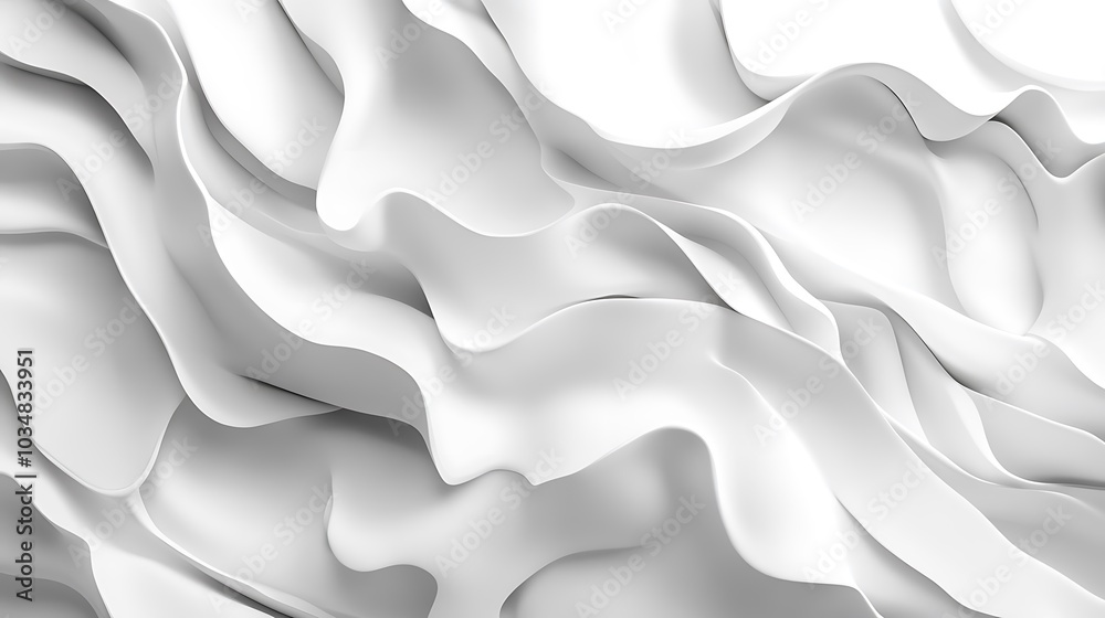 Obraz premium Abstract White Waves: 3D Rendered Flowing Texture