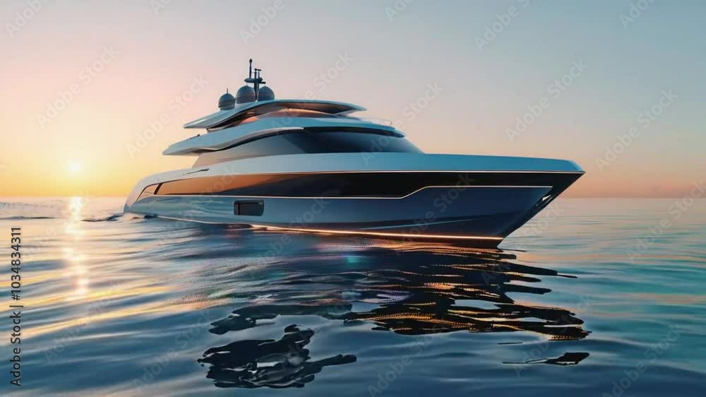 Modern luxury yacht sailing on the ocean at sunset. Modern luxury yacht sailing on the ocean at sunset.