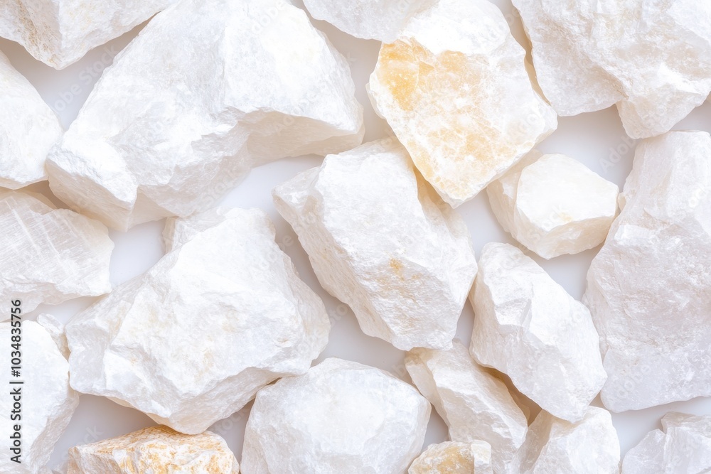 A close-up view of various white rocks displaying natural textures and colors, perfect for nature-themed projects. A close-up view of various white rocks displaying natural textures and colors, perfect for nature-themed projects.