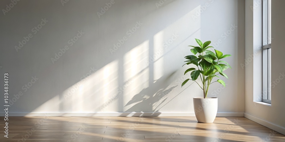 Fototapeta premium Minimalist Room with Plant and Sunlight, interior design, home decor ,
