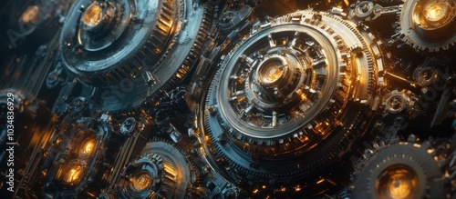 Wallpaper Mural Futuristic Mechanical Gears with Glowing Elements in a High-Tech Industrial Setting Torontodigital.ca