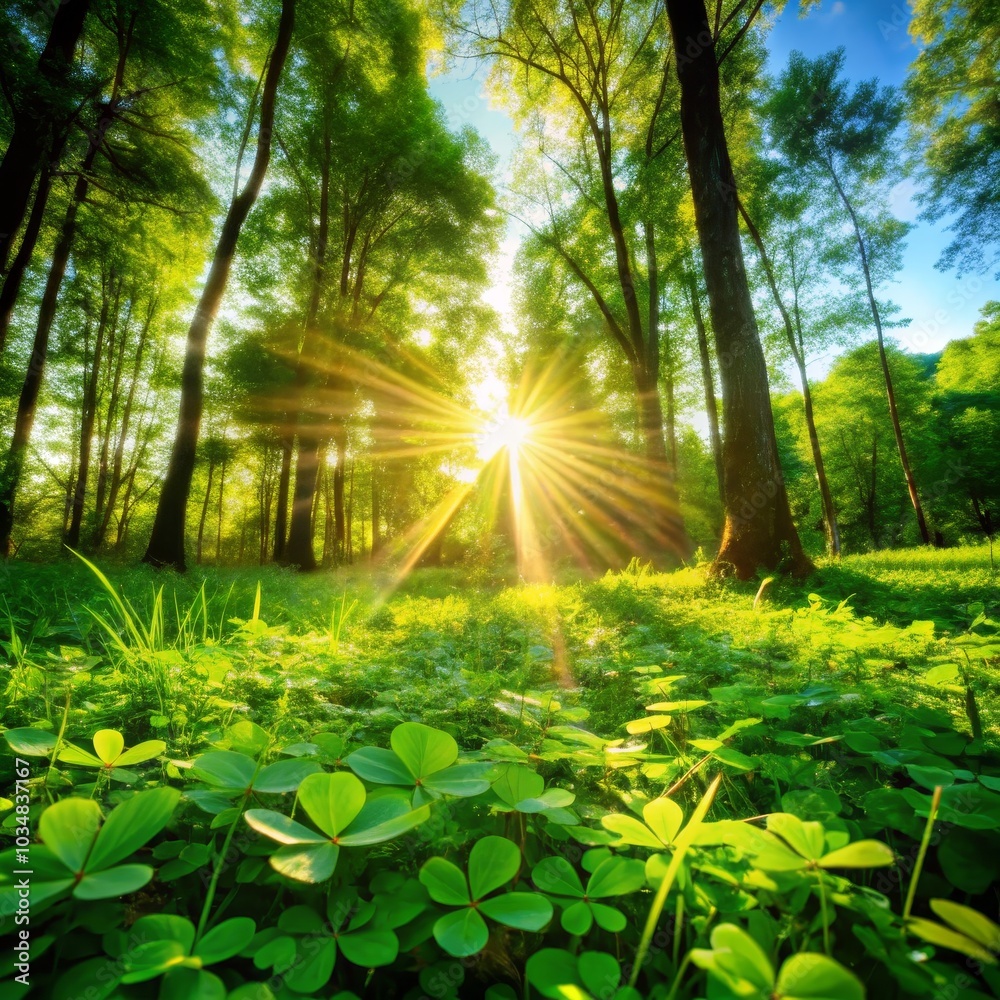 Obraz premium Sunlight Through the Trees, Sunbeams, Forest Floor, Forest, Nature, Sunlight