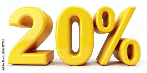 Yellow 20 Percent Sign 3D Render .