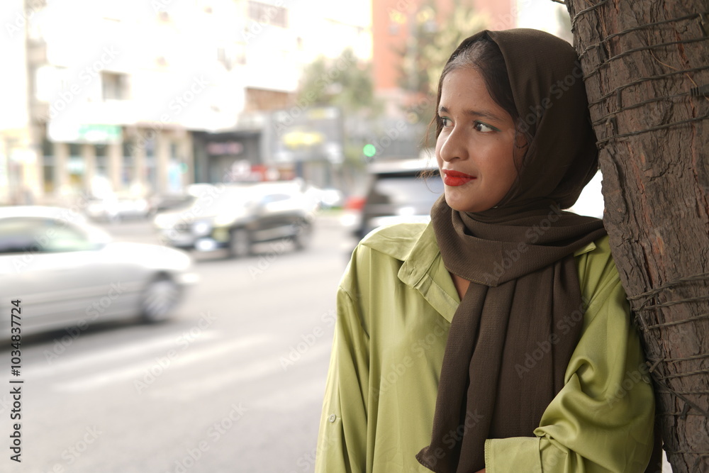 muslim woman walking on the street muslim woman walking on the street