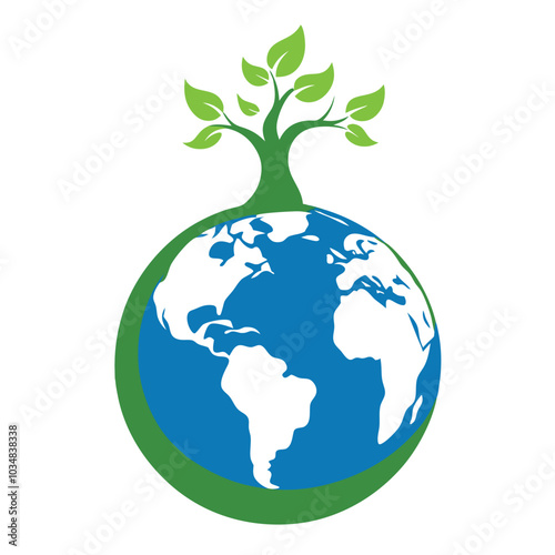 Earth day globe and tree silhouette logo Adobe Illustrator Artwork