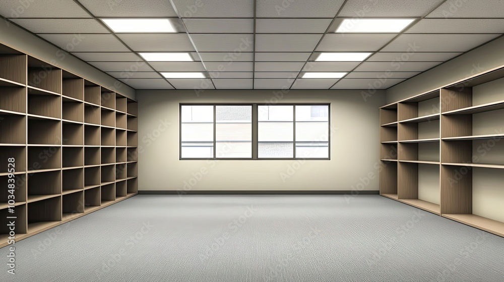 Fototapeta premium Empty Room with Bookshelves and Window