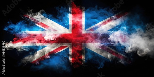 Union Jack Smoke on Black Background photo