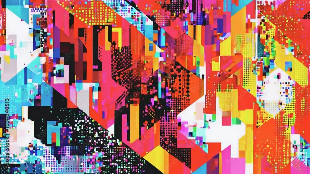 Abstract digital art with colorful geometric shapes and patterns.