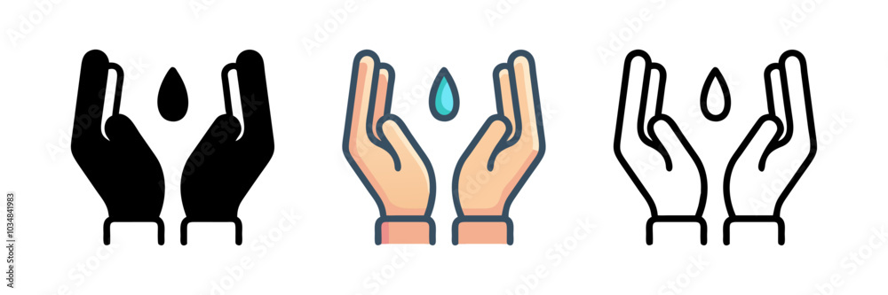 Icon of open hands holding water, symbolizing purity, wellness, and healing. Icon of open hands holding water, symbolizing purity, wellness, and healing.