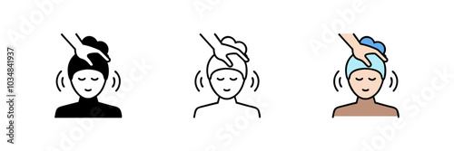 Minimalist icon of a head massage, representing spa treatments and relaxation therapies.