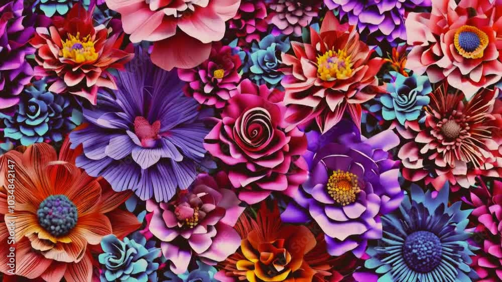 Close up of colorful paper flowers in various colors and shapes, perfect for a celebration or romantic occasion. Close up of colorful paper flowers in various colors and shapes, perfect for a celebration or romantic occasion.