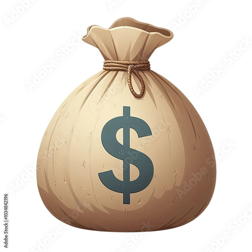 Cartoon Money Bag with Dollar Sign Symbolizing Wealth and Prosperity