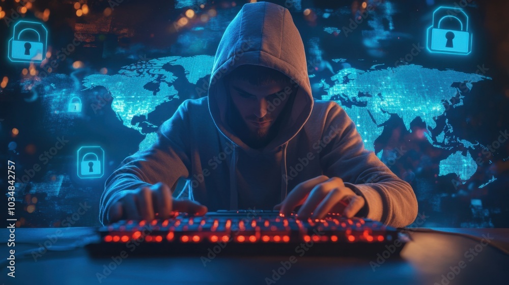 Mysterious Hooded Figure Typing on a Computer Mysterious Hooded Figure Typing on a Computer