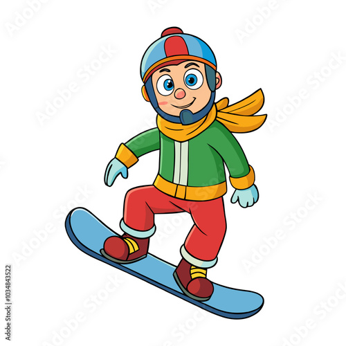 Happy Snowboarder Cartoon Illustration 