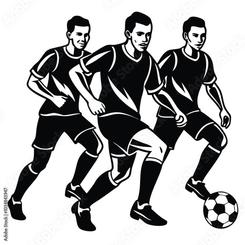 Soccer players running with ball  Adobe Illustrator Artwork