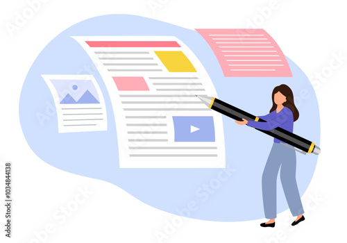 Content writer. Blog articles creation concept. freelance work creative online blog image with pen.