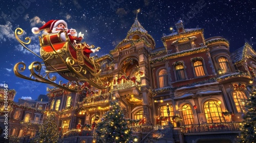 Magical 3D Cartoon Christmas Night with Santa Claus