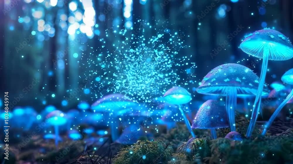 Luminous bioluminescent fungi on dark forest floor, Video Luminous bioluminescent fungi on dark forest floor, Video